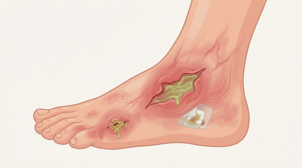 Illustration of a wound with redness and drainage